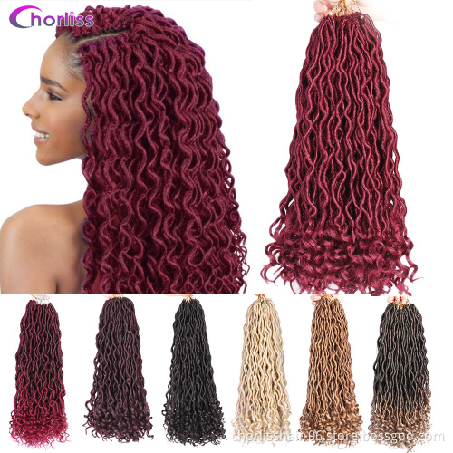 Hot Sale Curly Faux Locs Crochet Hair Deep Wave Braiding Hair With Curly Ends Crochet Goddess Locs Synthetic Braids For Woman